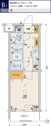スカイコートパレス千川(1K/1階)の間取り写真