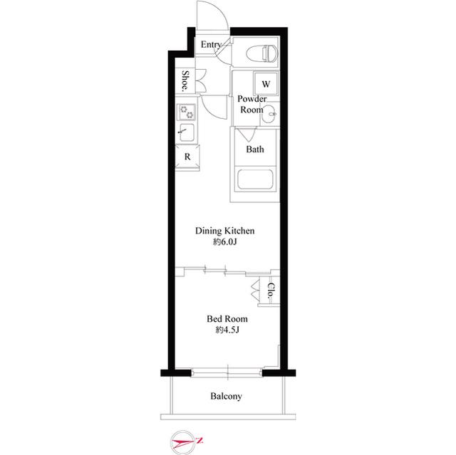 ハーモニーレジデンス新宿四谷(1DK/4階)の間取り写真