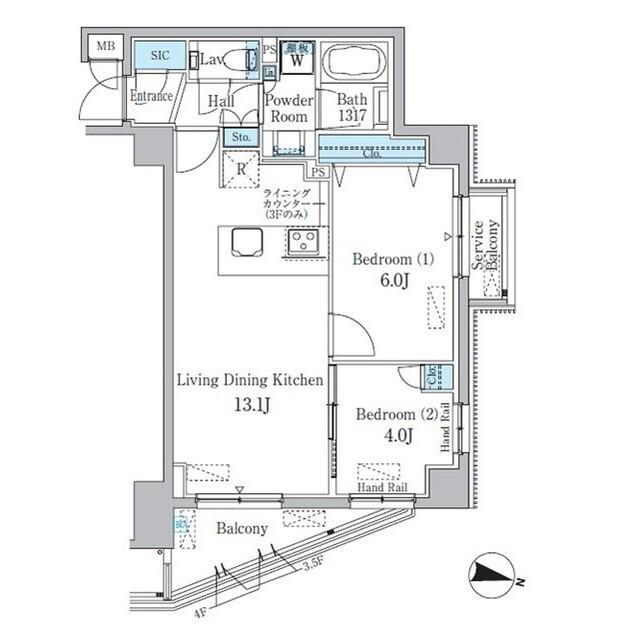 スタイリオ渋谷南平台(2LDK/4階)の間取り写真
