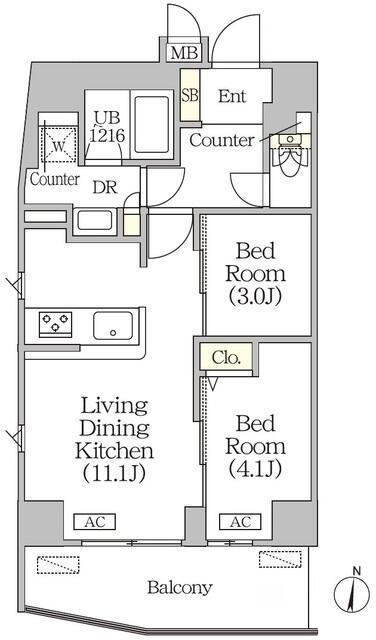 グローリオシェルト水道橋(2LDK/4階)の間取り写真