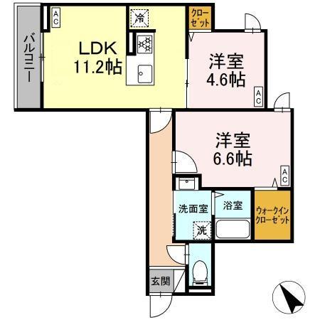 グラナーデ扇Ⅱ(2LDK/2階)の間取り写真