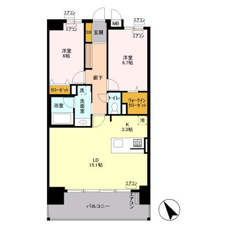 ロイヤルパークスリバーサイド(2LDK/6階)の間取り写真