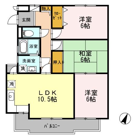 スカイ・ブリッジD(3LDK/3階)の間取り写真