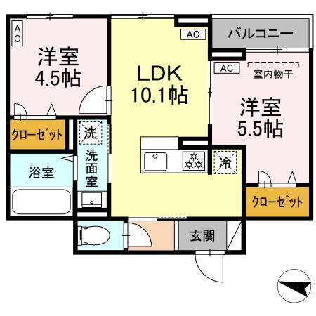 セレスティア西綾瀬(2LDK/2階)の間取り写真