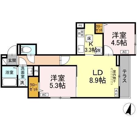 セレスティア興野(2LDK/1階)の間取り写真