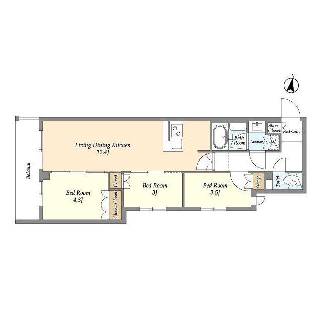 アジールコート練馬中村橋(3LDK/3階)の間取り写真