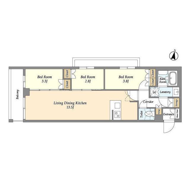 アジールコート練馬中村橋(3LDK/2階)の間取り写真