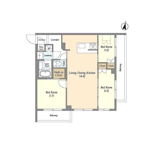 アジールコート練馬中村橋(3LDK/1階)の間取り写真