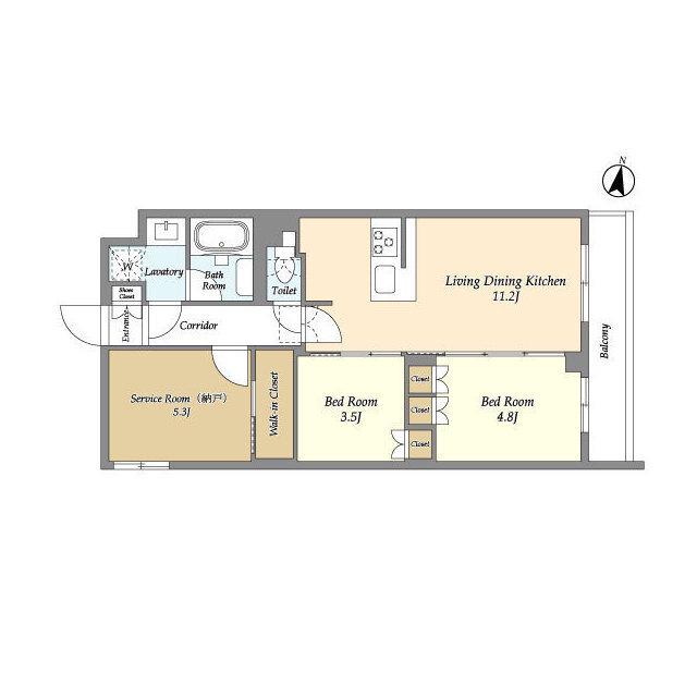 アジールコート練馬中村橋(2SLDK/2階)の間取り写真