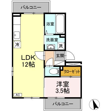 グリーンパーク(1LDK/2階)の間取り写真