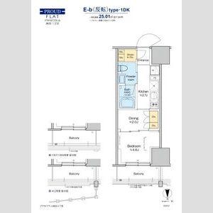 プラウドフラット四谷三丁目(1DK/11階)の間取り写真