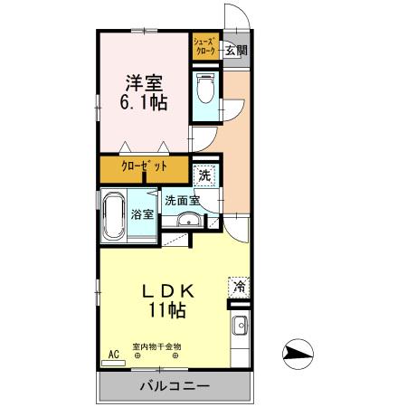 PEONY豊明(1LDK/2階)の間取り写真