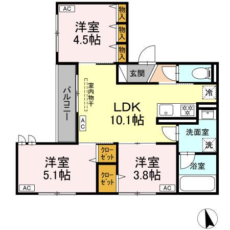 板橋区高島平2丁目PJ(3LDK/2階)の間取り写真