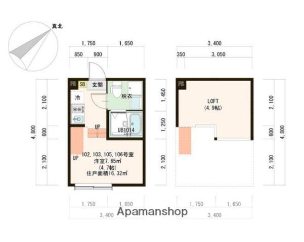 ハーモニーテラス三園Ⅳ(ワンルーム/1階)の間取り写真