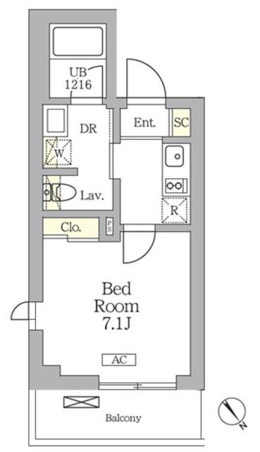 グランパーク千駄ヶ谷レジデンス(1K/3階)の間取り写真