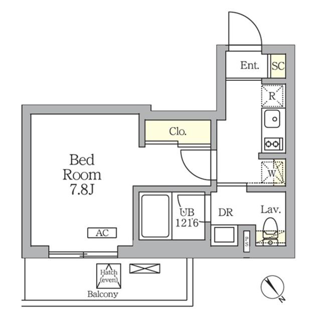 グランパーク千駄ヶ谷レジデンス(1K/2階)の間取り写真