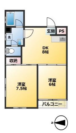 メゾン王城(2DK/4階)の間取り写真