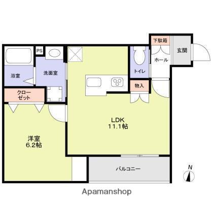 PRUNIER(1LDK/1階)の間取り写真