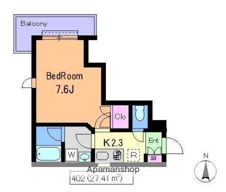 ルシエル大山(1K/4階)の間取り写真