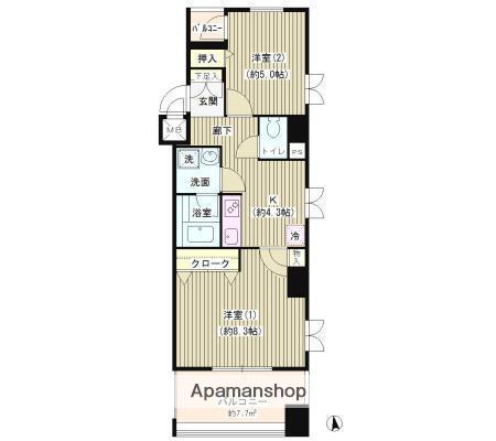 ドゥメゾン戸田(2K/4階)の間取り写真