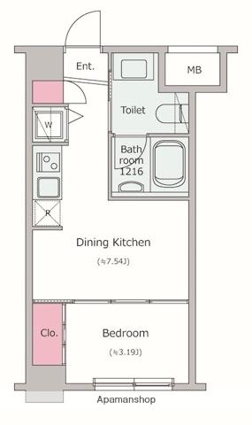 レジディア新川(1DK/2階)の間取り写真