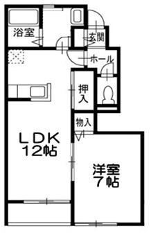 ブリーズ東海神C棟(1LDK/1階)の間取り写真