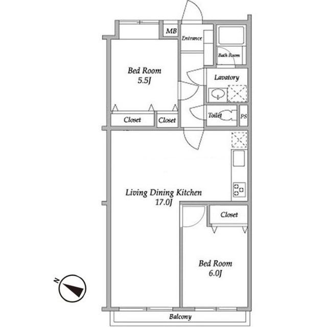 ガーデンハウス千歳船橋(2LDK/1階)の間取り写真