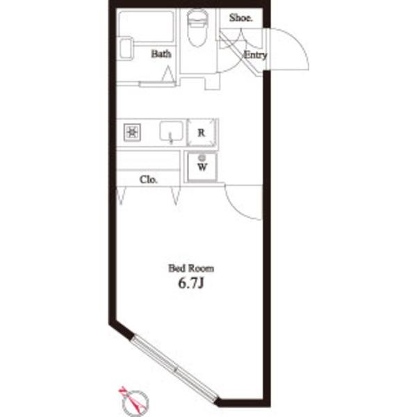 ZESTY千歳船橋(1K/2階)の間取り写真