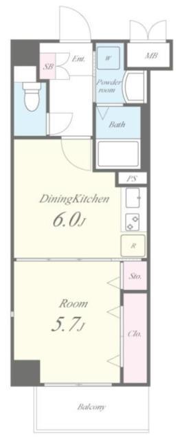 リバーサイドプレーヌ(1DK/5階)の間取り写真