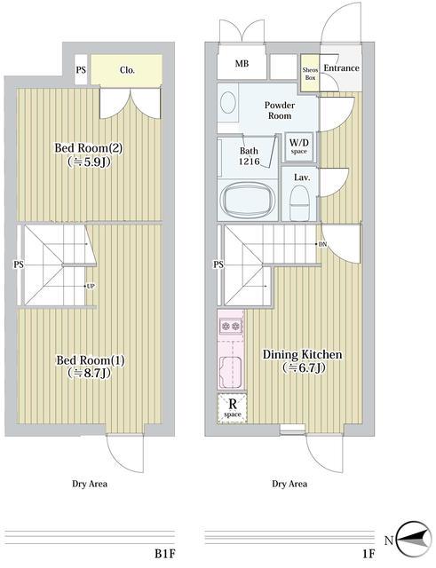 ラペルラ世田谷赤堤(2DK/1階)の間取り写真