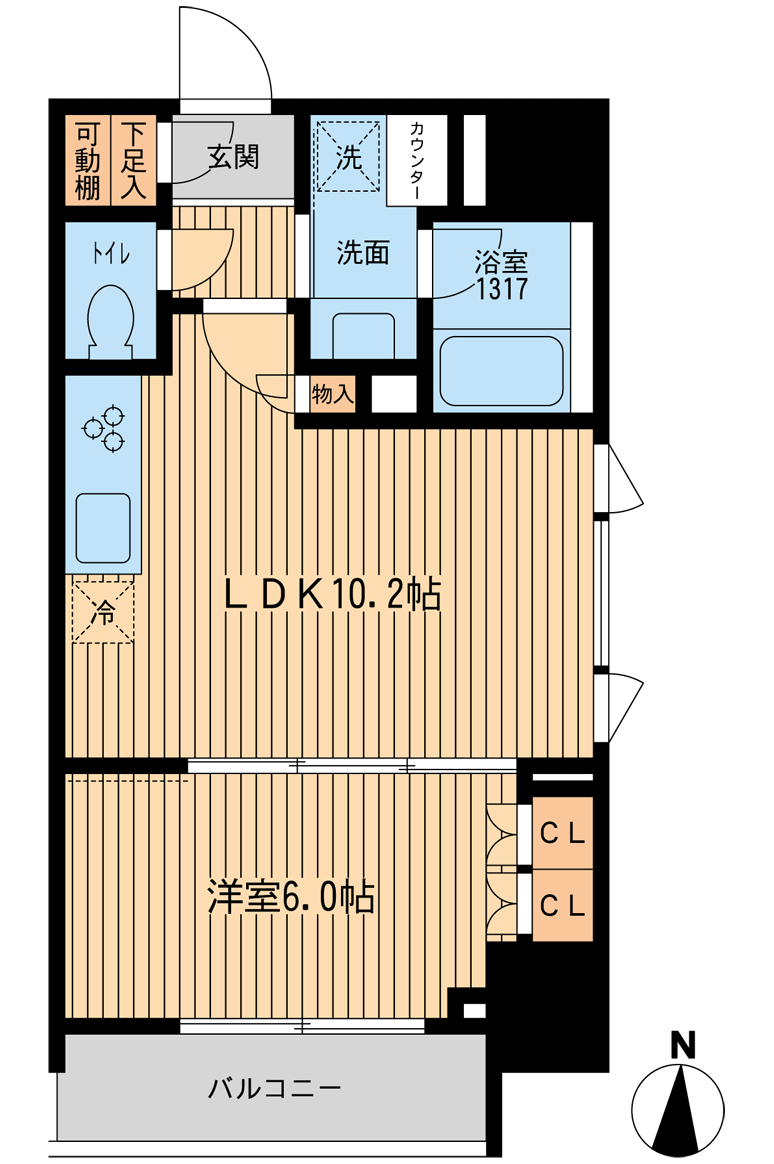 HF上野入谷レジデンス(1LDK/6階)の間取り写真
