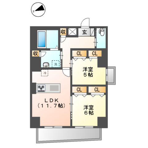 CHEZ KOTOBUKI シェ・コトブキ(2LDK/7階)の間取り写真