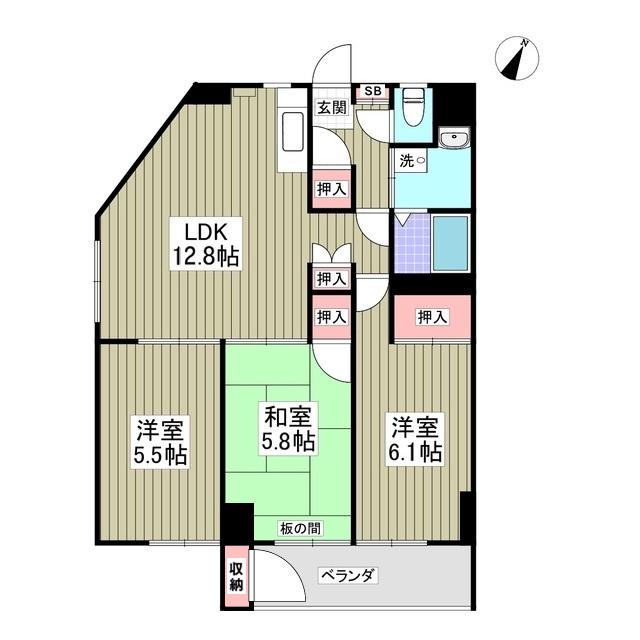北習ビル(3LDK/3階)の間取り写真