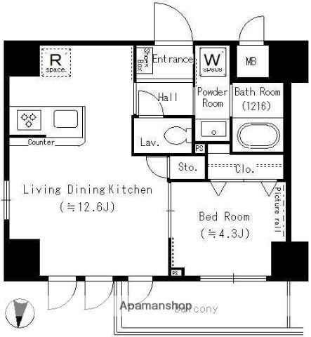 YUNO ART KAMEIDO(1LDK/9階)の間取り写真