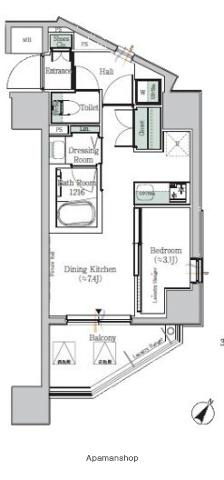 ONE ROOF RESIDENCE KIBA イースト(1DK/12階)の間取り写真