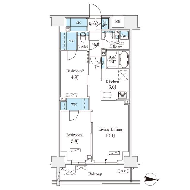 フロンティアレジデンス錦糸公園(2LDK/2階)の間取り写真