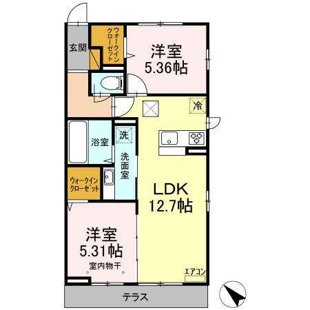 フジヴェール 七番館(2LDK/1階)の間取り写真