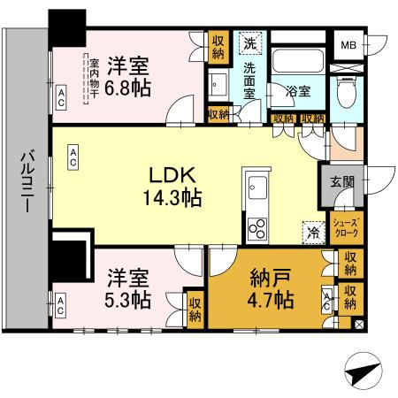 サンジョイアゼロ(2LDK/3階)の間取り写真