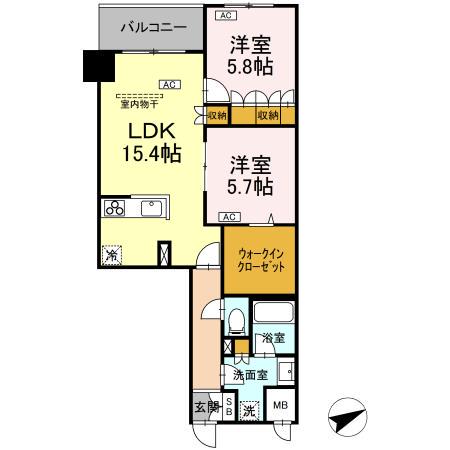 サンジョイアゼロ(2LDK/4階)の間取り写真