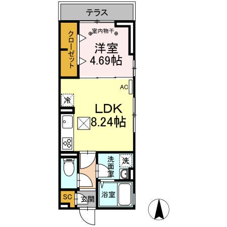 GRANDEUR中葛西(1LDK/1階)の間取り写真