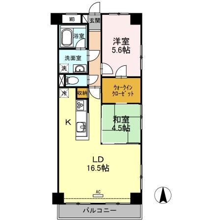 ハイフラットワン(2LDK/4階)の間取り写真