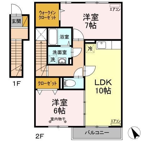 ティアレスクエアF棟(2LDK/2階)の間取り写真