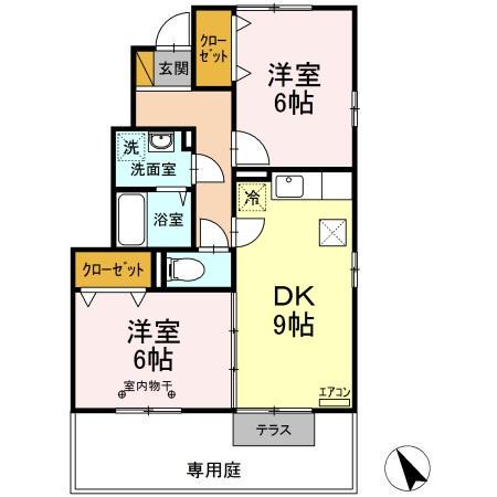 ティアレスクエアF棟(2DK/1階)の間取り写真