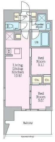 クレストコート東陽町(2LDK/4階)の間取り写真