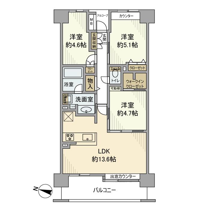 イーストパークス大島セントラルスクエア(3LDK/6階)の間取り写真