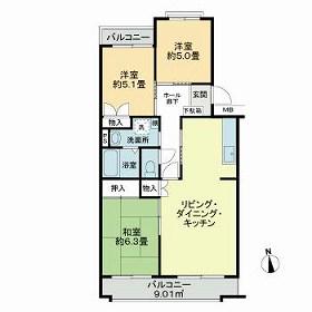 パールマンション船橋 1棟(3LDK/3階)の間取り写真