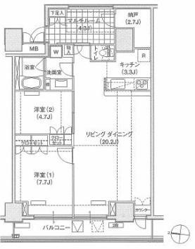 BRILLIA IST 東雲キャナルコート(2LDK/3階)の間取り写真