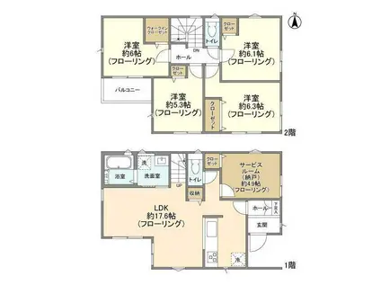 南武線 矢川駅 徒歩17分 2階建 築1年(4SLDK)の間取り写真