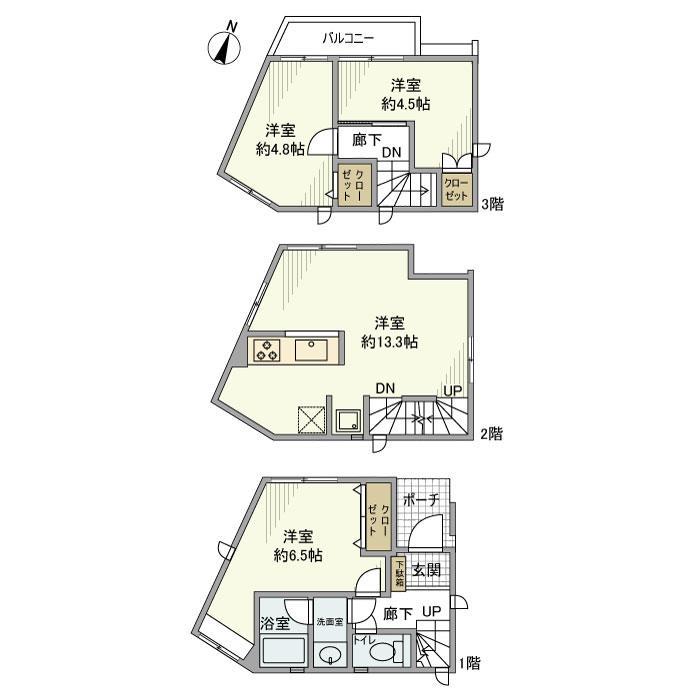 東京地下鉄副都心線 雑司が谷駅(東京メトロ) 徒歩7分 3階建 築7年(3LDK)の間取り写真