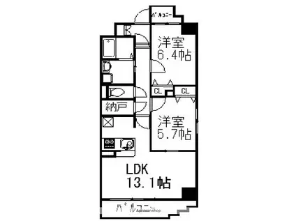 コウジーコート(2LDK/6階)の間取り写真